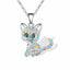 Silver Baby Kittens and Colored Zirconia Necklace